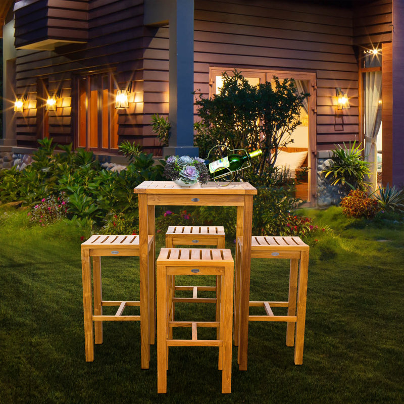 Bayou Breeze Vaughn Patio 5 Piece Teak Bar Height Dining Set Wayfair